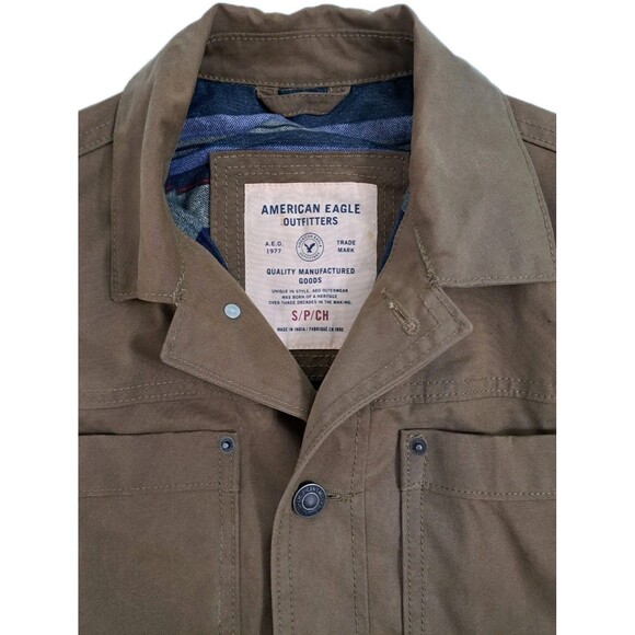 American Eagle “Waxed Style” Canvas Men’s Size Small Brown Trucker Jacket Coat - Picture 2 of 12